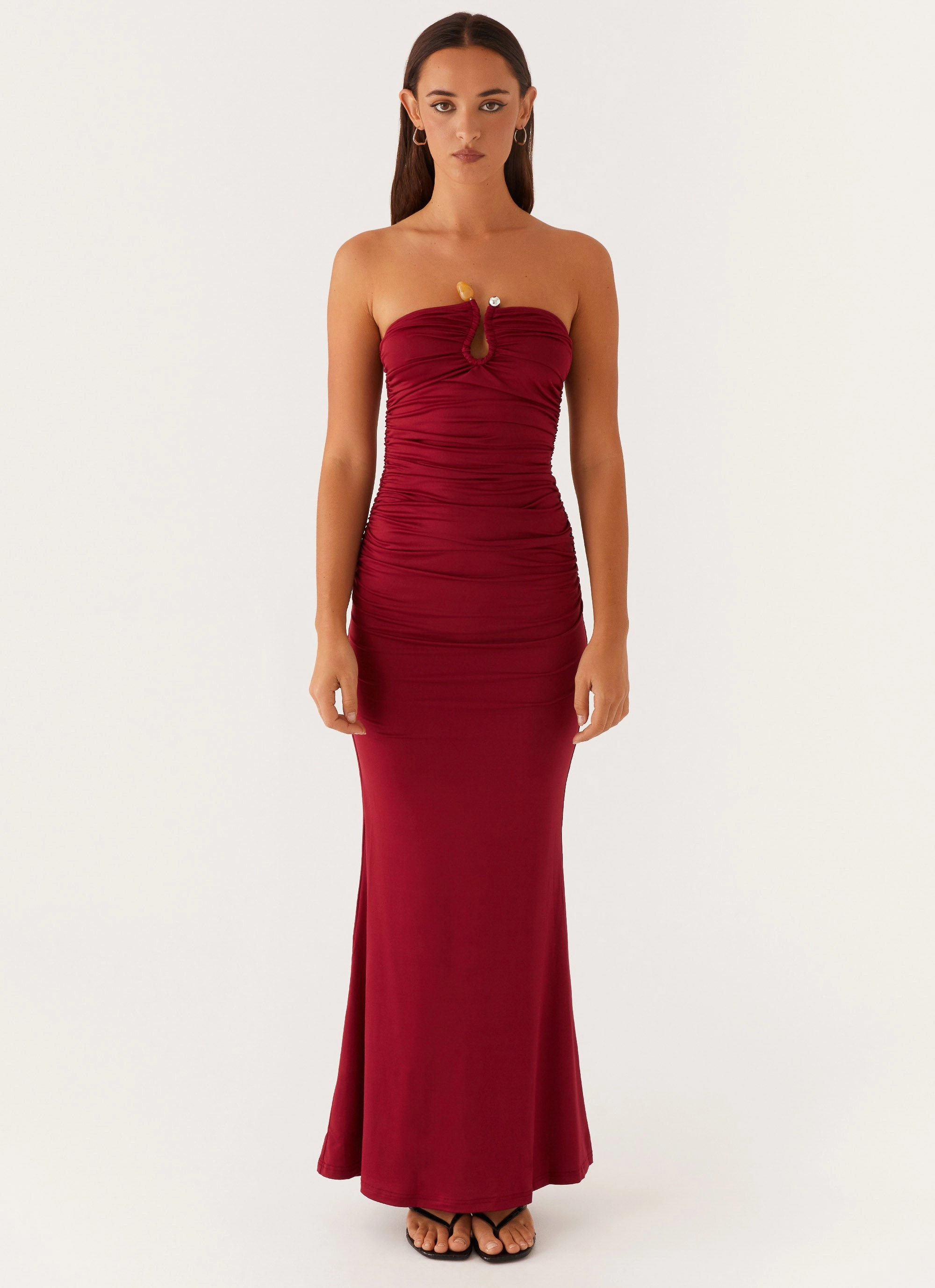 Bell-Sleeve Outdoor Scene Rudy Maxi Dress - Maroon