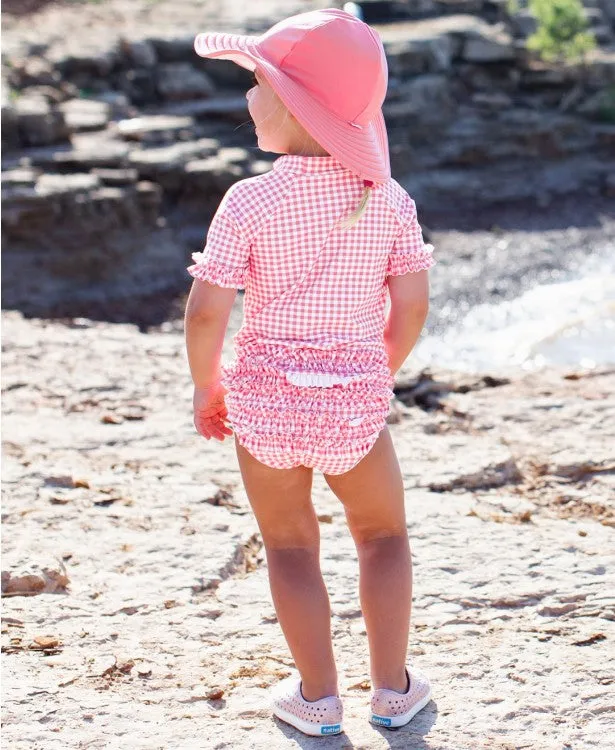 RuffleButts Rose Gingham Ruffled Rash Guard Bikini Swimsuit
