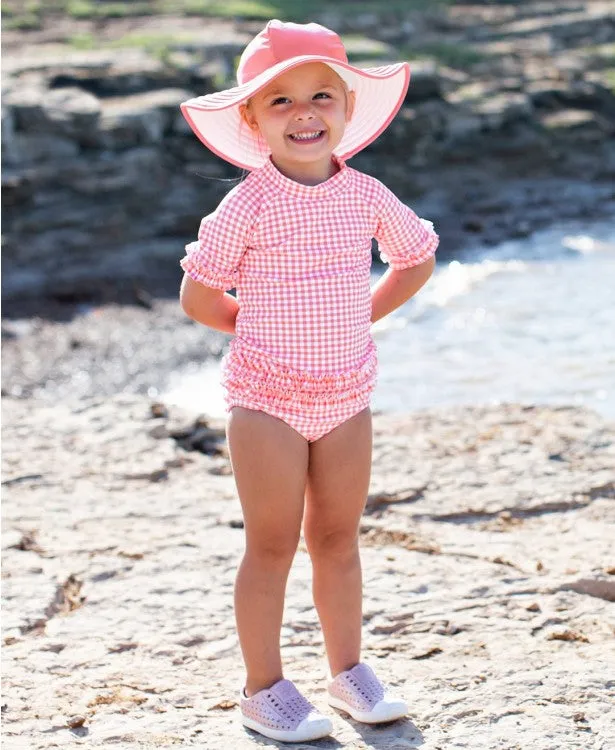 RuffleButts Rose Gingham Ruffled Rash Guard Bikini Swimsuit