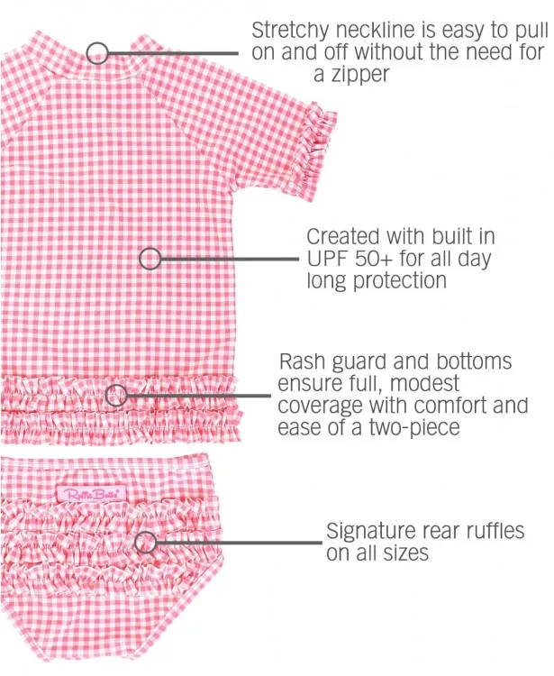 RuffleButts Rose Gingham Ruffled Rash Guard Bikini Swimsuit