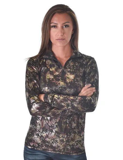Cowgirl Tuff Womens Quarter Zip Cadet Black Poly/Spandex Athletic Shell Jacket Wide Leg Silhouette