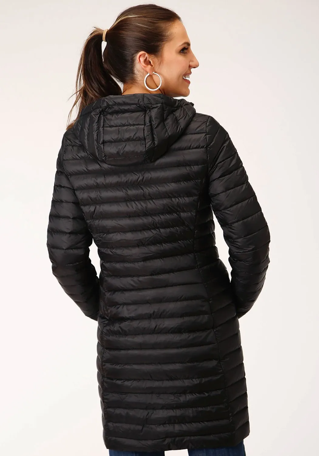 Relaxed Design Style Roper Womens Black Nylon Parachute Long Down Coat