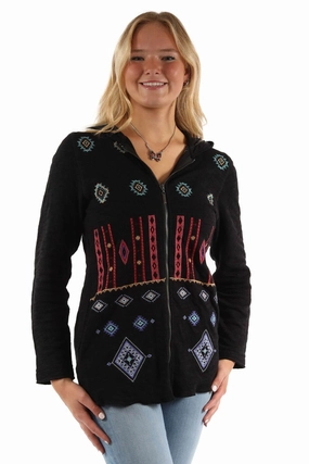 Rugged Structure Scully Womens Southwest Embroidered Black 100% Cotton Hoodie Versatile Look Timeless Choice Scully Womens Southwest Embroidered Black 100% Cotton Hoodie
