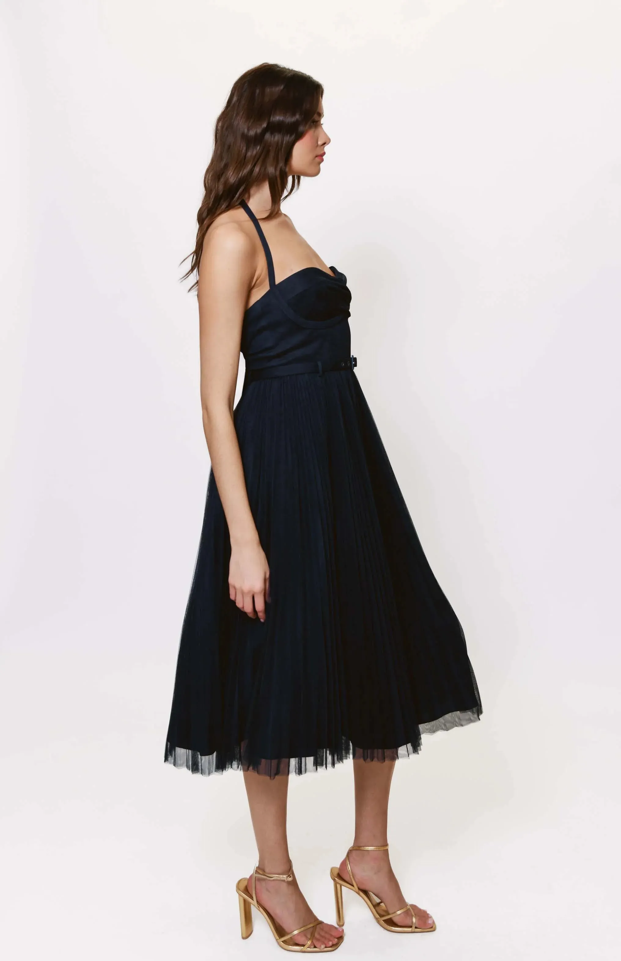 Rumor Twist Front Tulle Maxi Dress in Navy City Essential