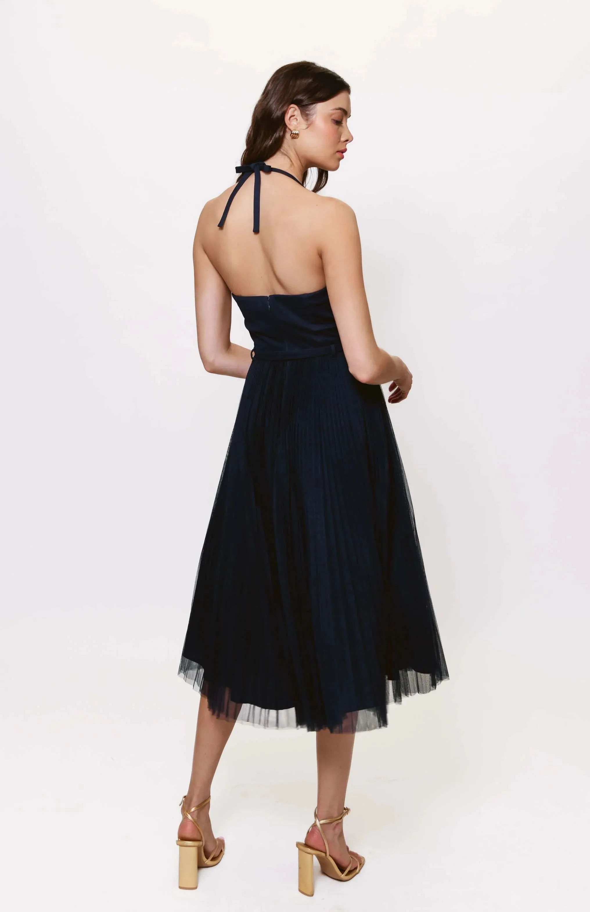 Rumor Twist Front Tulle Maxi Dress in Navy Trendy Design