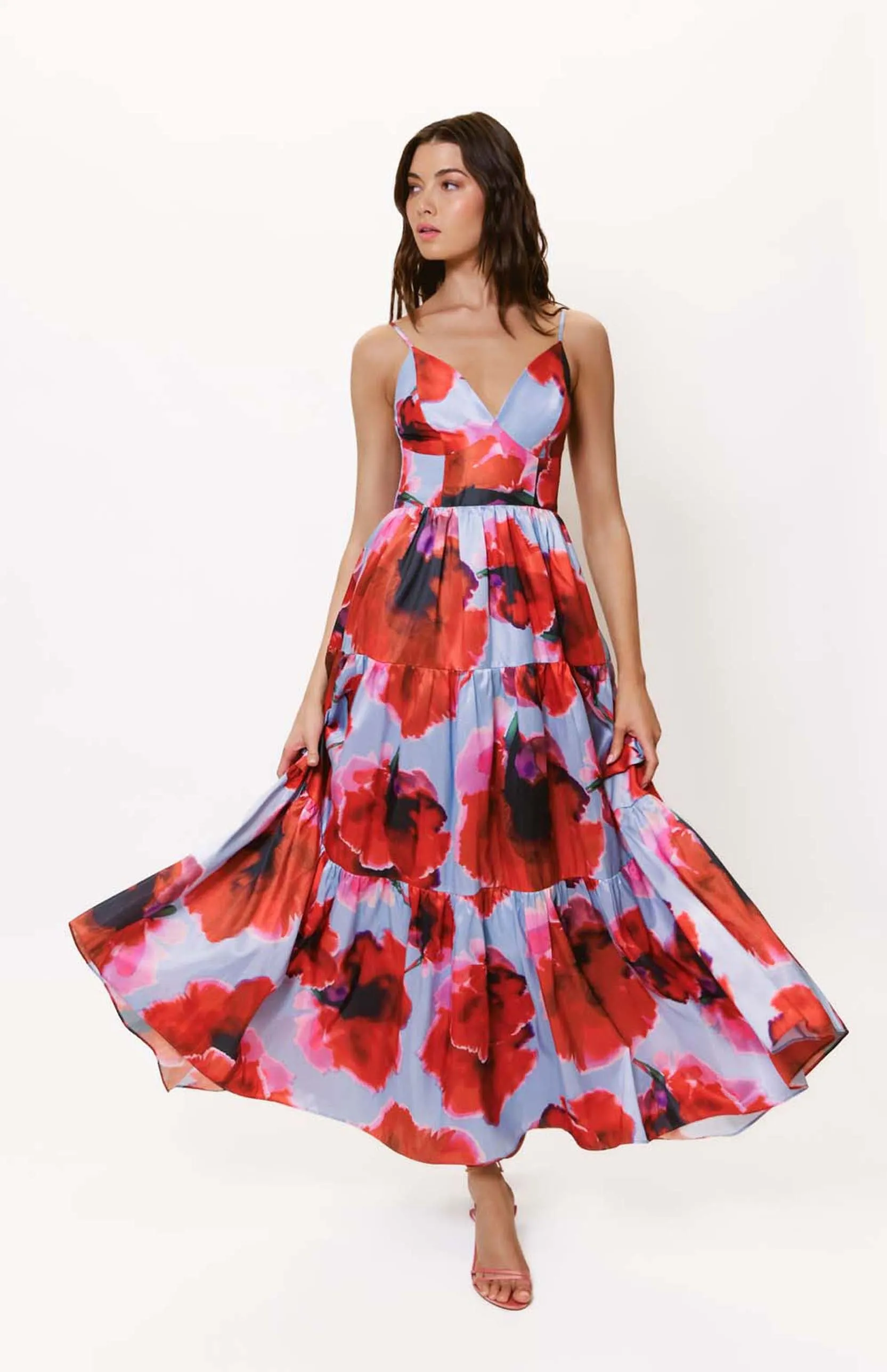 Russo Dress in Periwinkle/Red Blot Floral Autumn Ready