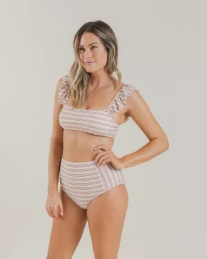 Rylee   Cru Women's Ruffle Sleeve Bikini Top - Amber Stripe