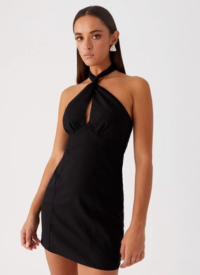 Sabine Linen Mini Dress - Black Flattering Fit Look Sabine Linen Mini Dress - Black Flattering Shape