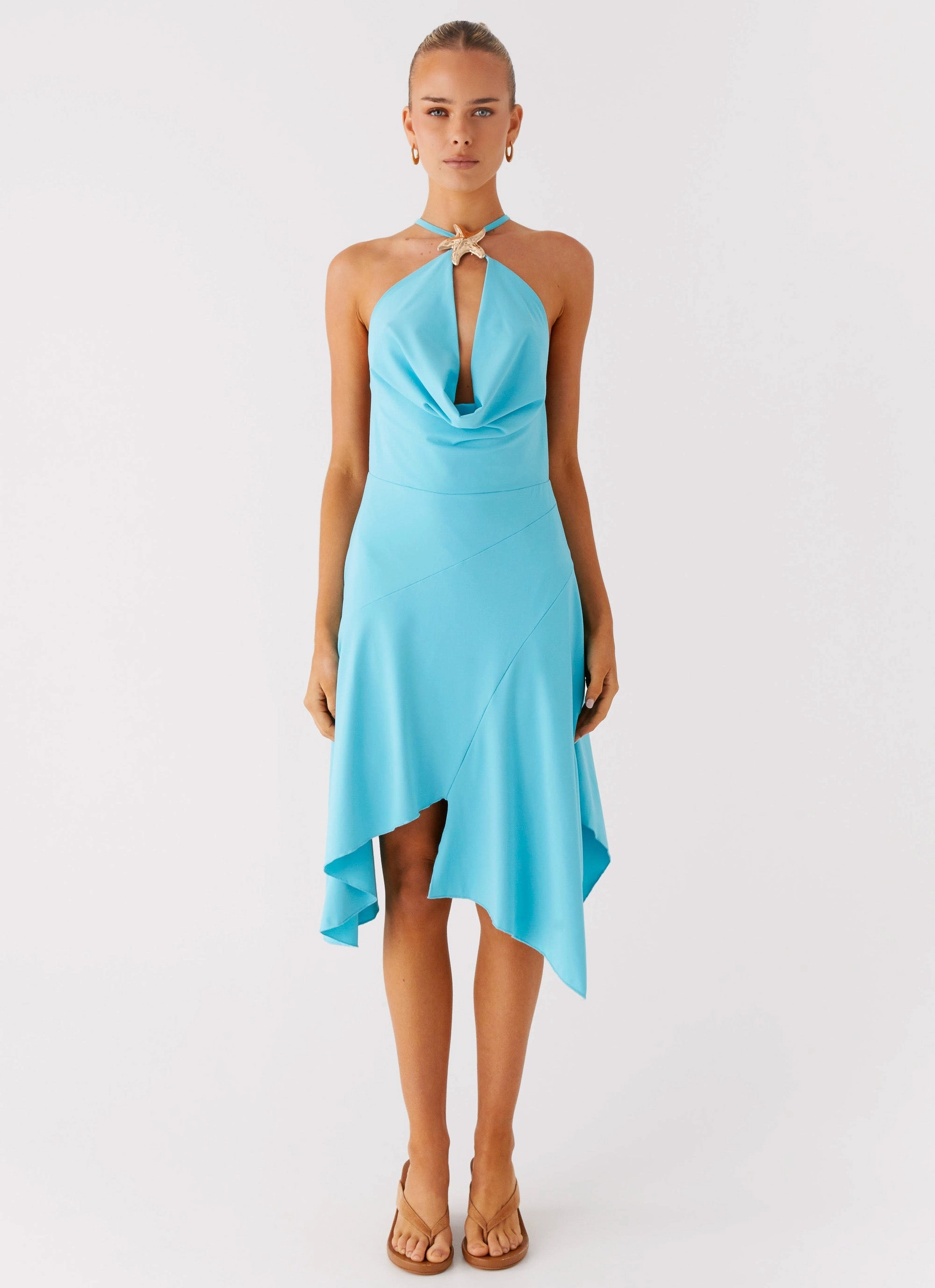 Salt Kiss Midi Dress - Turquoise High low hem