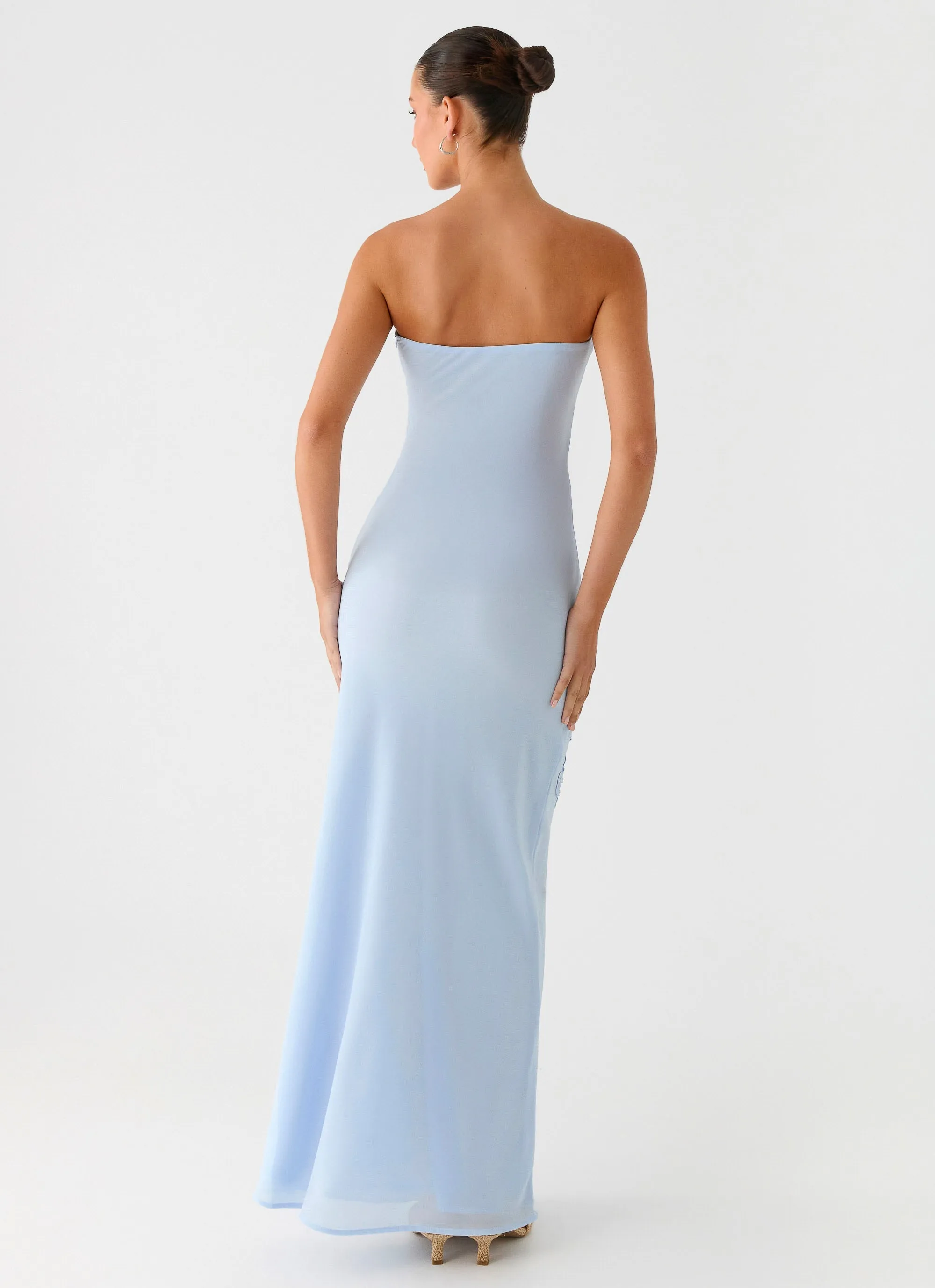 Sassafras Beaded Flower Strapless Maxi Dress - Blue Climate-Adaptive Editor??s-Pick