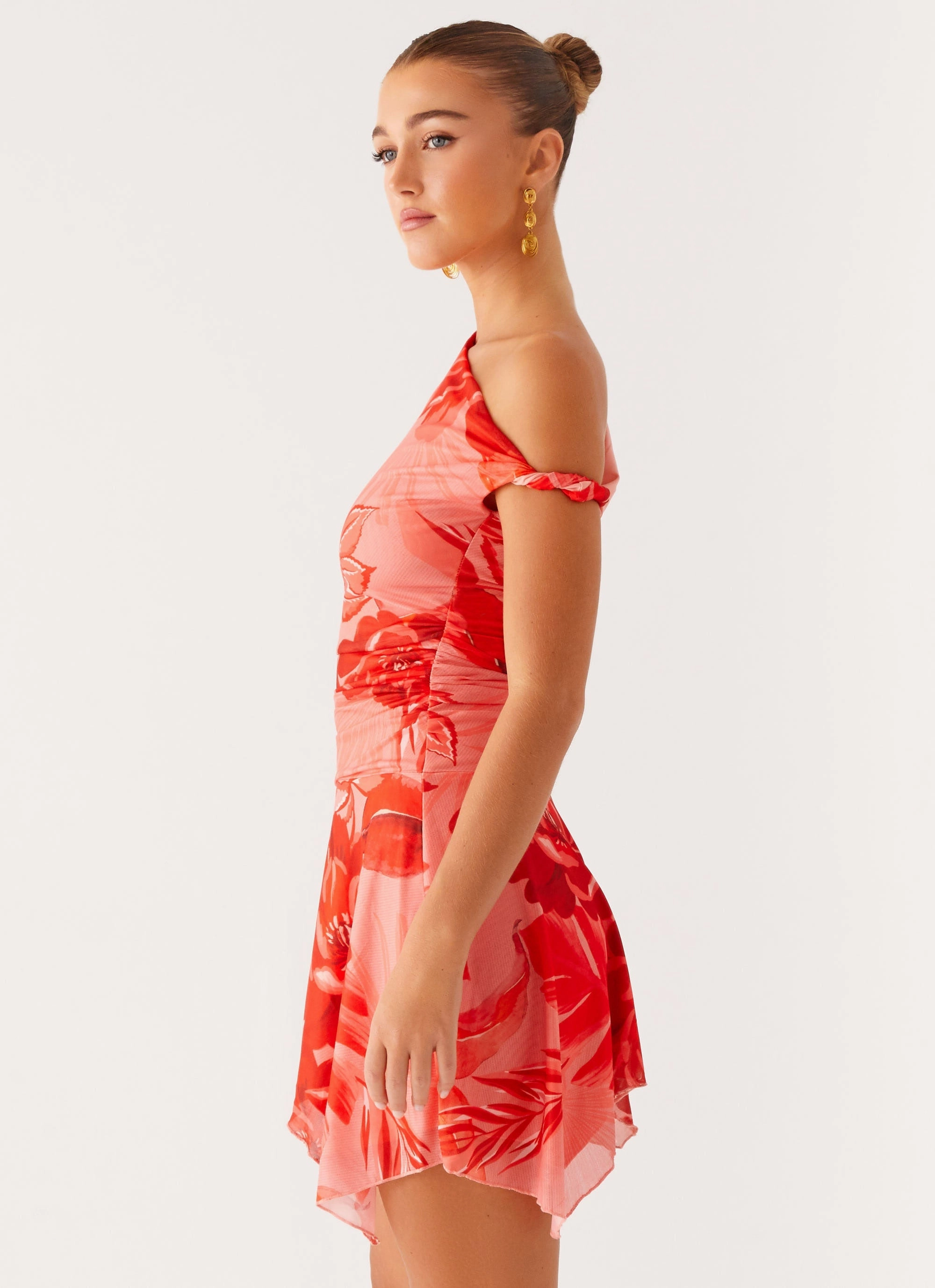 Lace-Edge Festival Mood Wade Mini Dress - Sicily Sunsets Print