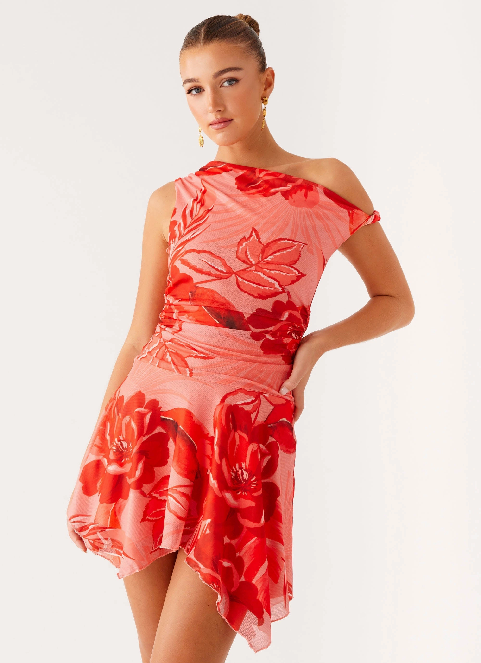 Wade Mini Dress - Sicily Sunsets Print Statement Neck