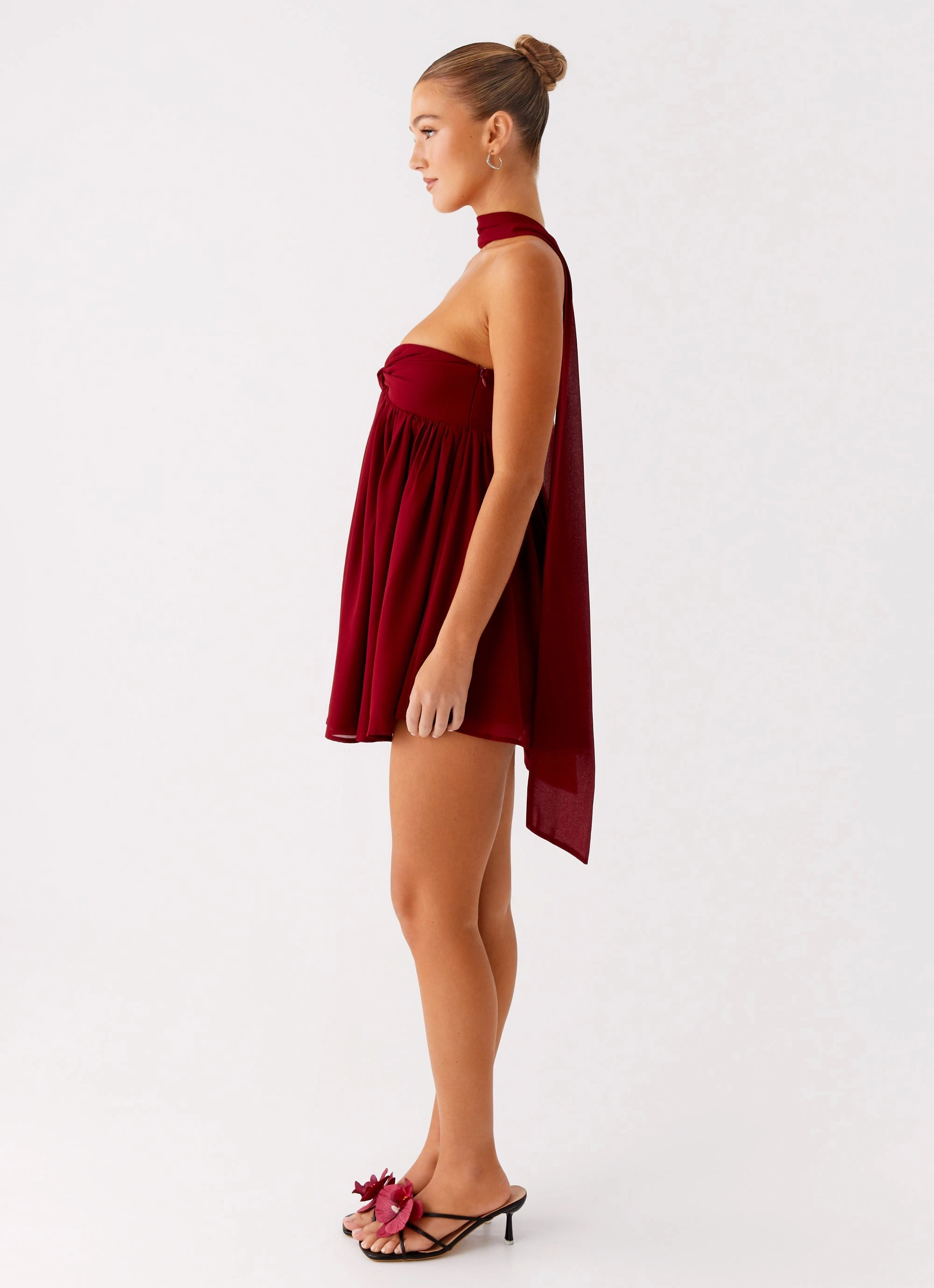Saturn Mini Dress - Maroon Elegant Motion Floral Pattern