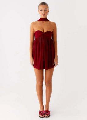 Saturn Mini Dress - Maroon Elegant Apparel Saturn Mini Dress - Maroon Structured-Shape