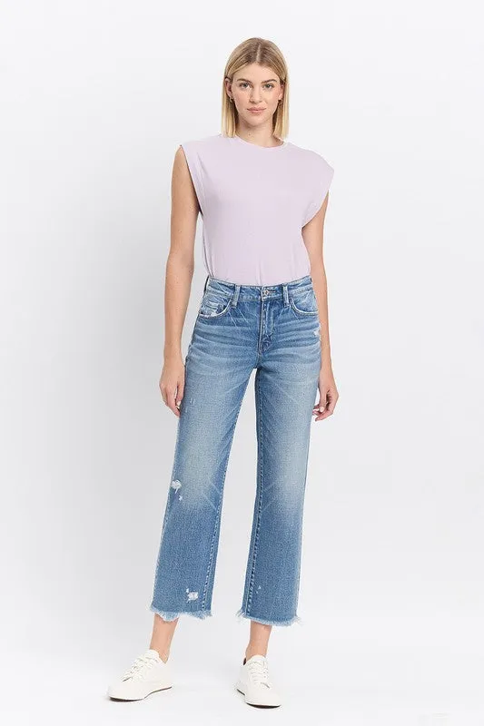 Sawyer High Rise Frayed Hem Straight Jeans Quick Match Comfortable Style