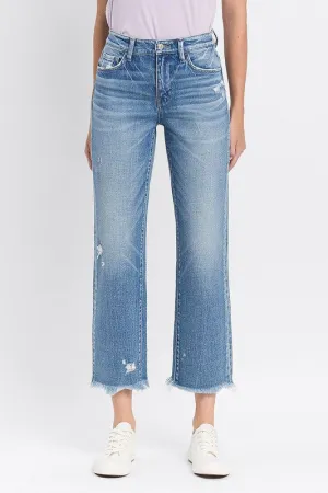 Sawyer High Rise Frayed Hem Straight Jeans Vibrant Finish True Comfort Sawyer High Rise Frayed Hem Straight Jeans