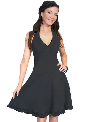 Scully Cantina Collection Halter Dress Black 100% Cotton Soutache Sleek Look Stretch Denim Technology Scully Cantina Collection Halter Dress Black 100% Cotton Soutache