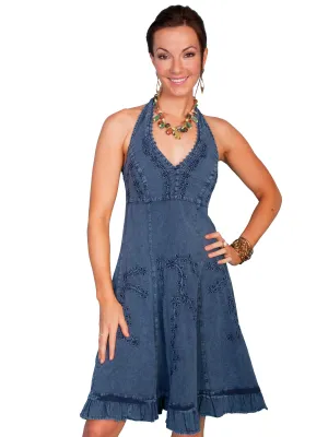 Scully Cantina Collection Halter Dress Dark Blue 100% Cotton Soutache Soft Routine Scully Cantina Collection Halter Dress Dark Blue 100% Cotton Soutache Eco Friendly Denim
