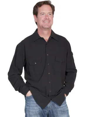 Scully Cantina Mens Black 100% Cotton Casual Sport Shirt Double Layered Collar Checkered Print Floral Motif Scully Cantina Mens Black 100% Cotton Casual Sport Shirt
