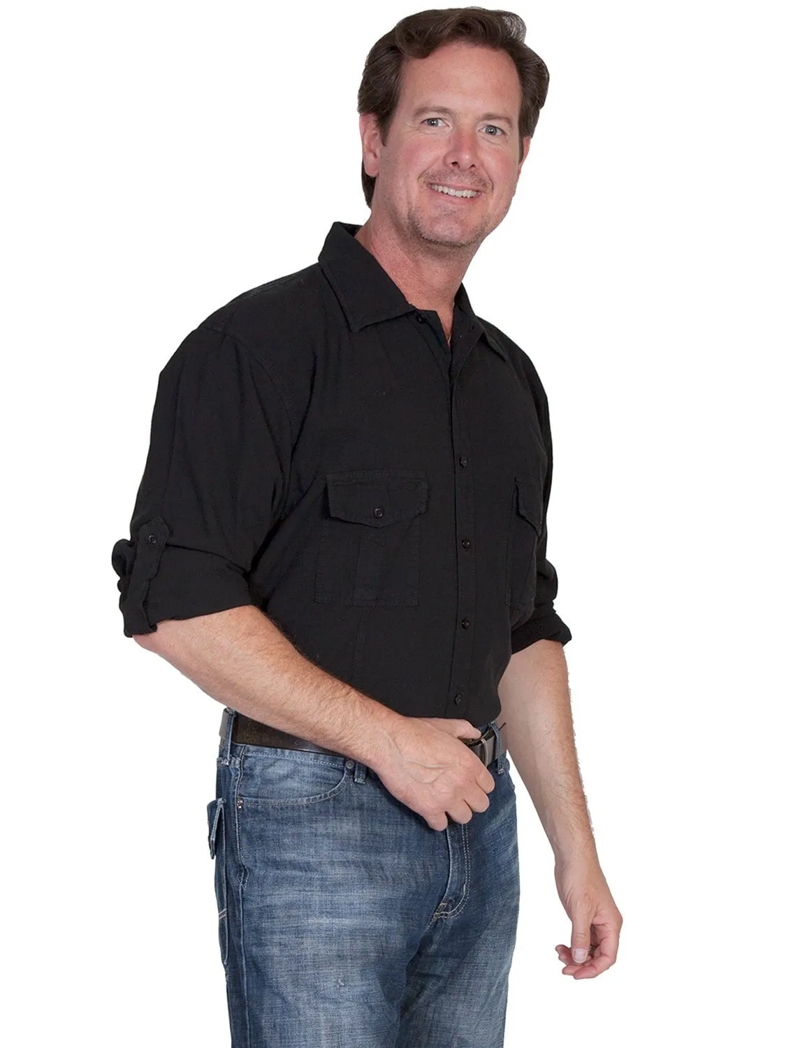 Sheer Panel Comfortable fit Scully Cantina Mens Black 100% Cotton Casual Sport Shirt