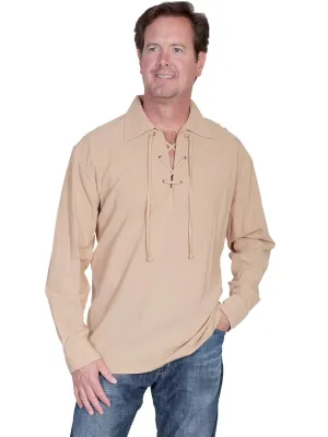Scully Cantina Mens Sand 100% Cotton Laceup Pullover Shirt Smooth Zipper Integration Timeless Wardrobe Scully Cantina Mens Sand 100% Cotton Laceup Pullover Shirt