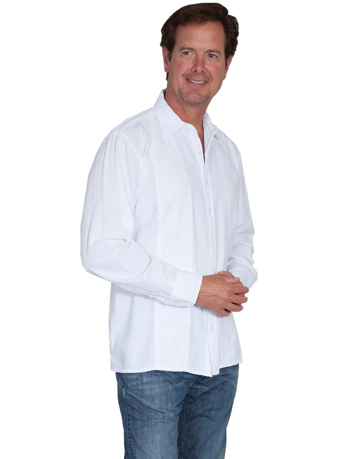 Scully Cantina Mens White 100% Cotton Paisley Tonal Casual Shirt Chic Option