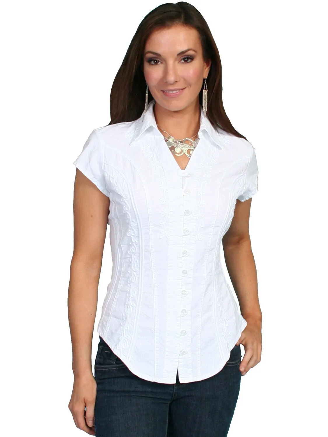 Scully Cantina Womens White 100% Cotton Cap Sleeve Vine Blouse Long Sleeve Versatile Wear