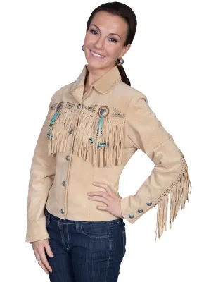 Scully Leather Womens Beaded Fringe Conchos Boar Suede Jacket Chamois Calm Feel Premium Denim Scully Leather Womens Beaded Fringe Conchos Boar Suede Jacket Chamois