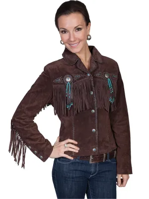 Scully Leather Womens Beaded Fringe Conchos Boar Suede Jacket Chocolate Crisp Twist Scully Leather Womens Beaded Fringe Conchos Boar Suede Jacket Chocolate Everyday Use Low Impact Dye