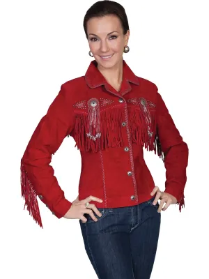 Scully Leather Womens Beaded Fringe Conchos Boar Suede Jacket Red Perfect Fit Comfort Bold Traveler Gear Scully Leather Womens Beaded Fringe Conchos Boar Suede Jacket Red