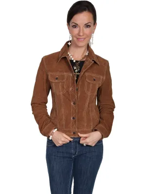 Scully Leatherwear Womens Cafe Brown Boar Suede Jean Jacket Hygienic Lining Effortless Waist Durable Hardware Scully Leatherwear Womens Cafe Brown Boar Suede Jean Jacket