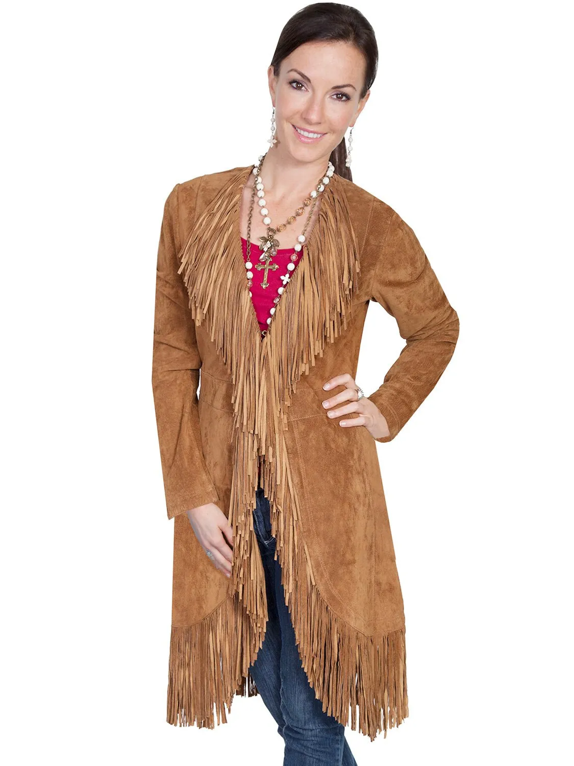 Relax Mode Scully Leatherwear Womens Cinnamon Boar Suede Fringe Maxi Coat