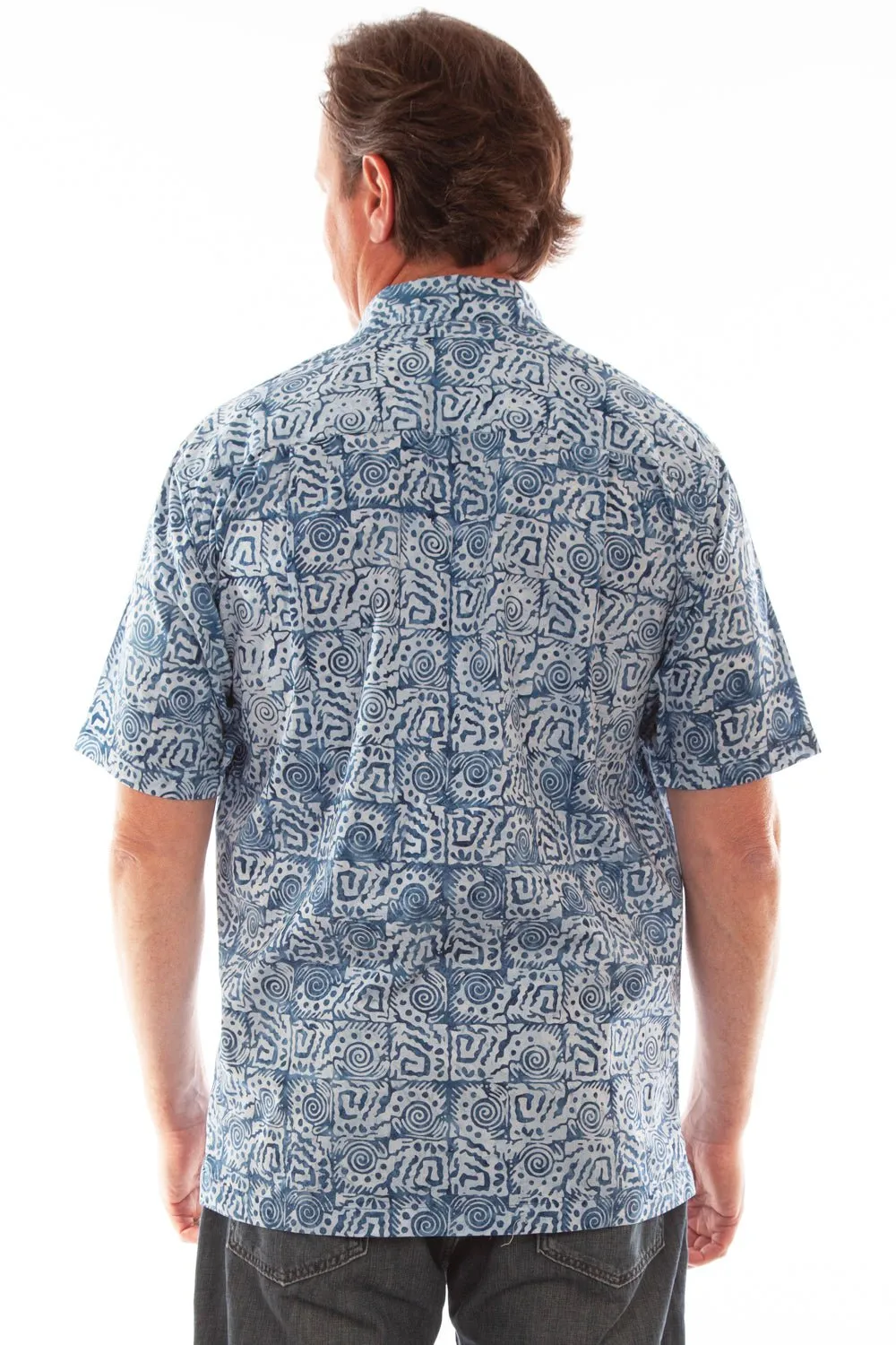 Fast Drying Timeless Fit Scully Mens Batik Box Light Blue 100% Cotton S/S Shirt
