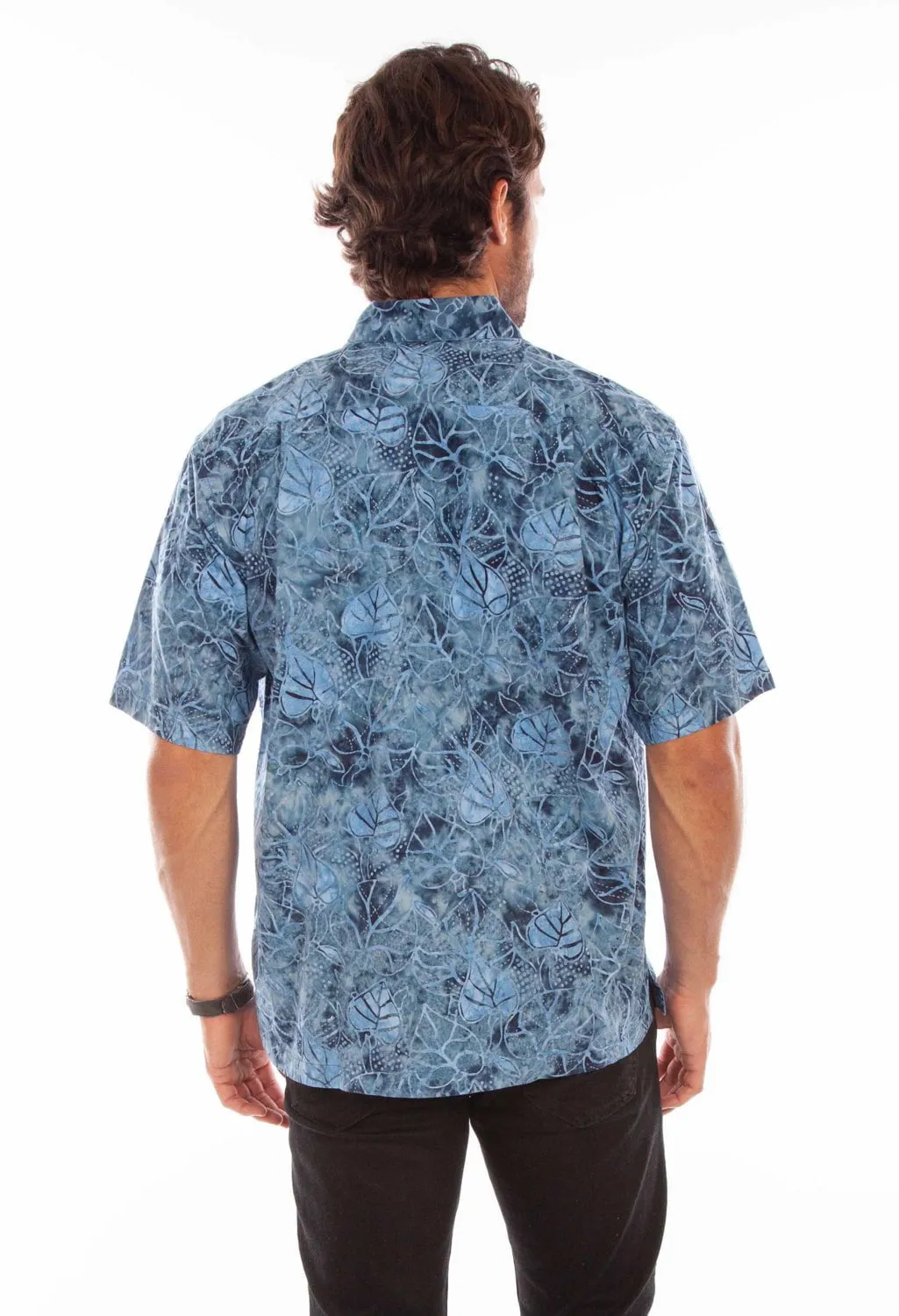 Simple Style Scully Mens Batik Leaves Blue 100% Cotton S/S Shirt