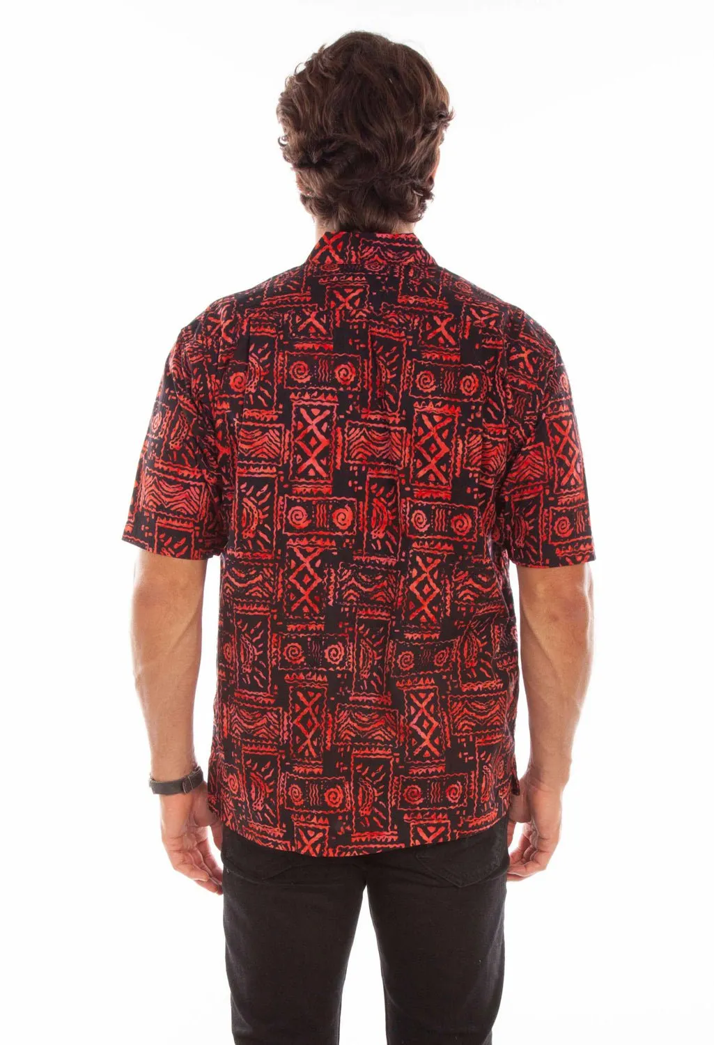 Functional Pocket Scully Mens Batik Tribal Red 100% Cotton S/S Shirt
