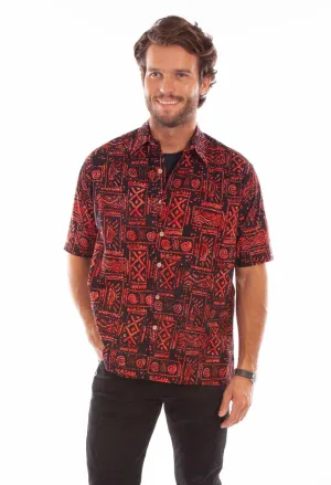 Scully Mens Batik Tribal Red 100% Cotton S/S Shirt Modern Styles Scully Mens Batik Tribal Red 100% Cotton S/S Shirt Minimal Look Seasonal Comfort