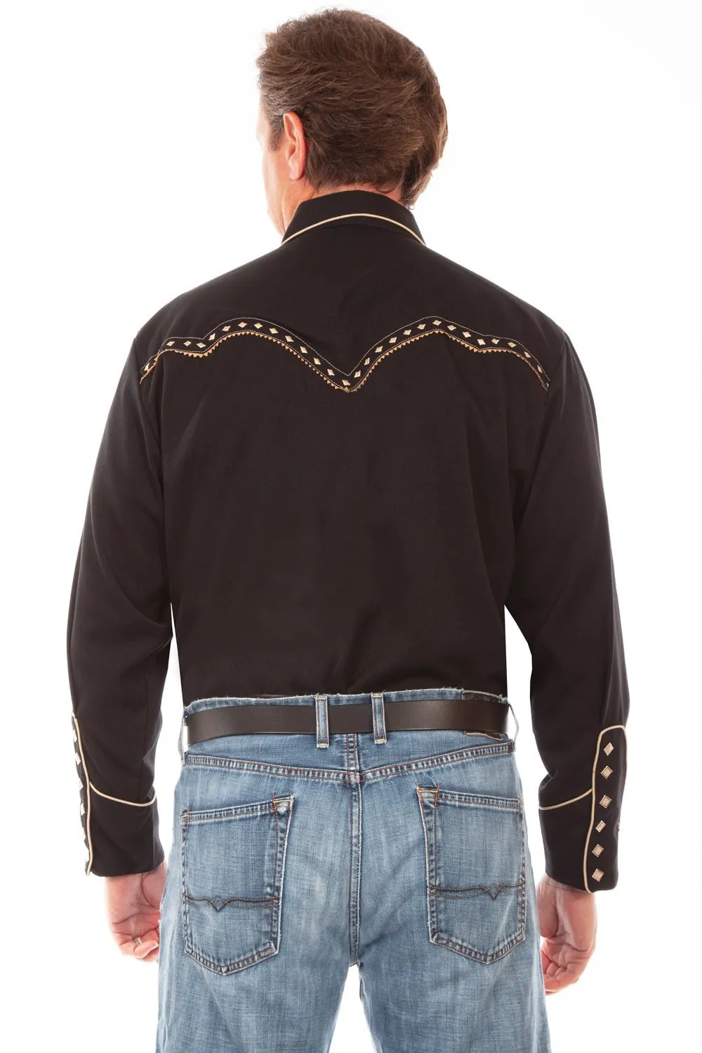 Scully Mens Black Poly/Rayon Diamond Yoke L/S Shirt Warm Weather Wear