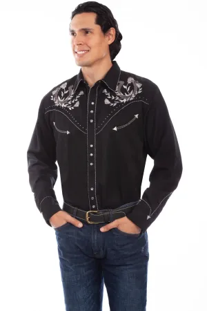 Scully Mens Black Poly/Rayon Grey Horseshoe L/S Shirt Skin-friendly Scully Mens Black Poly/Rayon Grey Horseshoe L/S Shirt Quick Release Placket