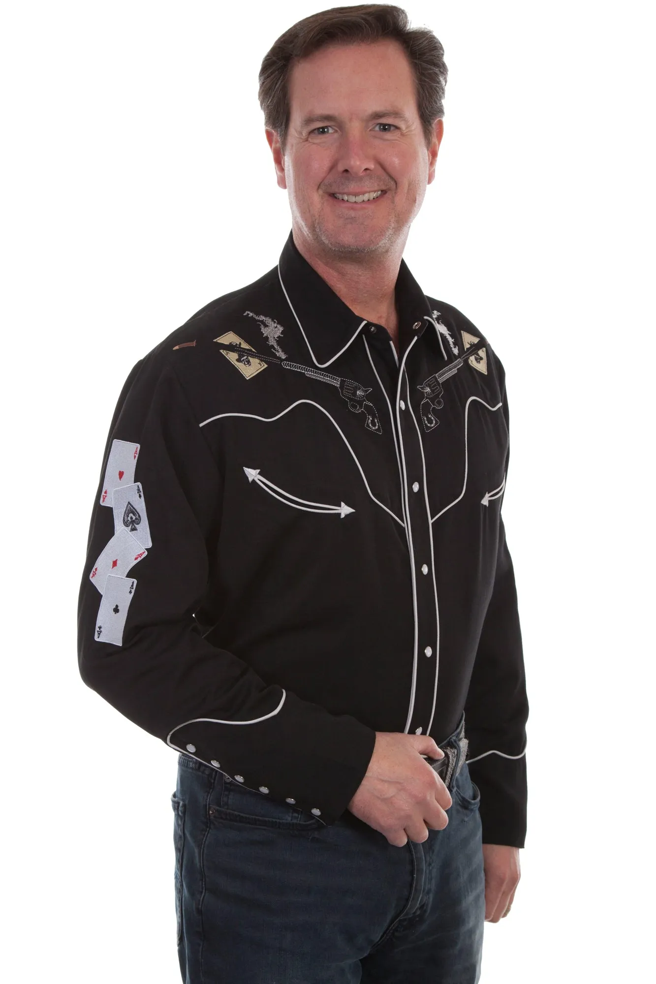 Outdoor Adventure Scully Mens Black Poly/Rayon Pistols L/S Shirt