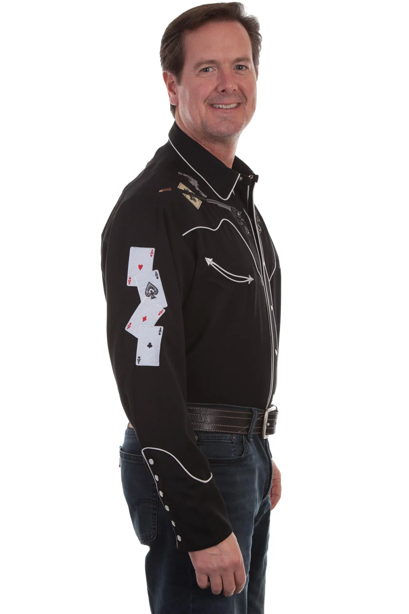 Midweight Textile Scully Mens Black Poly/Rayon Pistols L/S Shirt