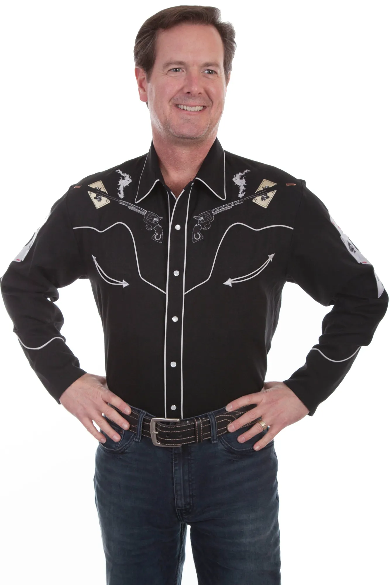 Scully Mens Black Poly/Rayon Pistols L/S Shirt Classic Fit Preppy Vibe