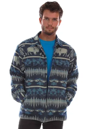 Scully Mens Buffalo Jacket Blue 100% Cotton L/S Shirt Light Wear Tailored Silhouette