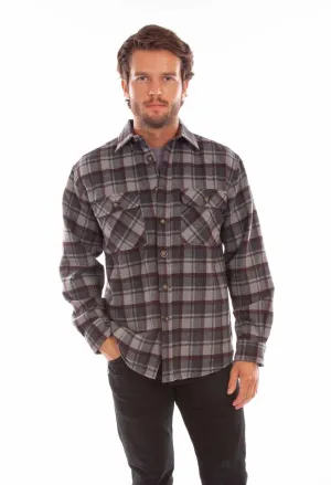 Scully Mens Charcoal/Burgundy Wool Blend Flannel Plaid L/S Shirt Breathable Style Scully Mens Charcoal/Burgundy Wool Blend Flannel Plaid L/S Shirt Classic Wear