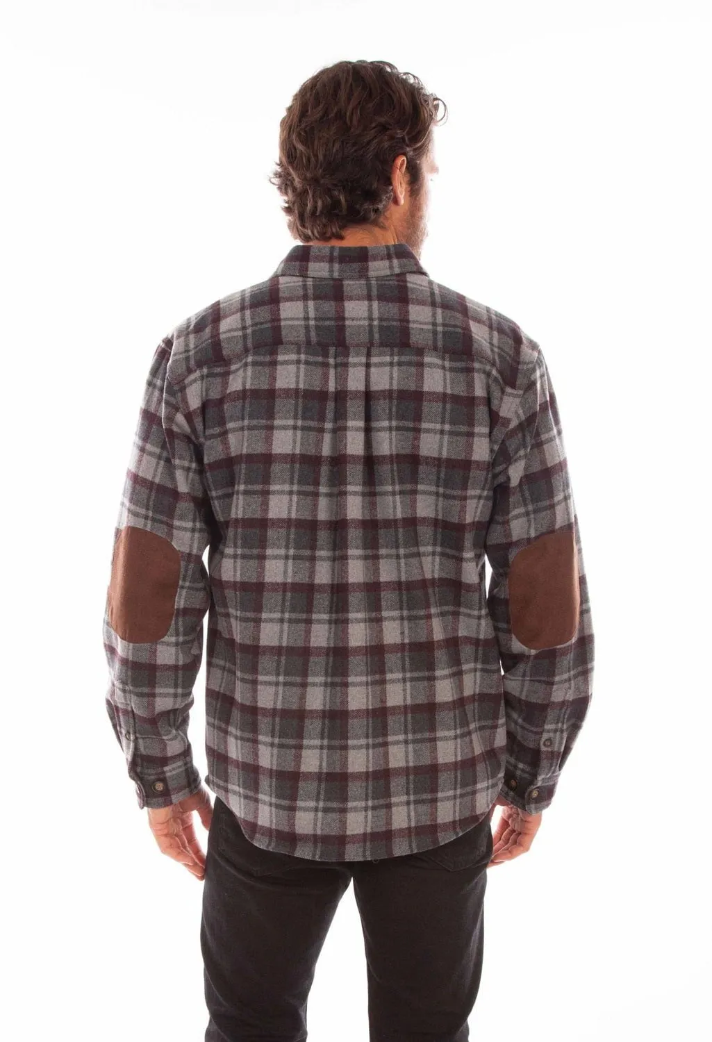 Durable Fabric Minimalist Aesthetic Scully Mens Charcoal/Burgundy Wool Blend Flannel Plaid L/S Shirt