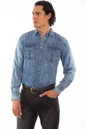 Scully Mens Denim 100% Tencel Western L/S Shirt Micromodal Blend Stretch Material Tagless Design Scully Mens Denim 100% Tencel Western L/S Shirt