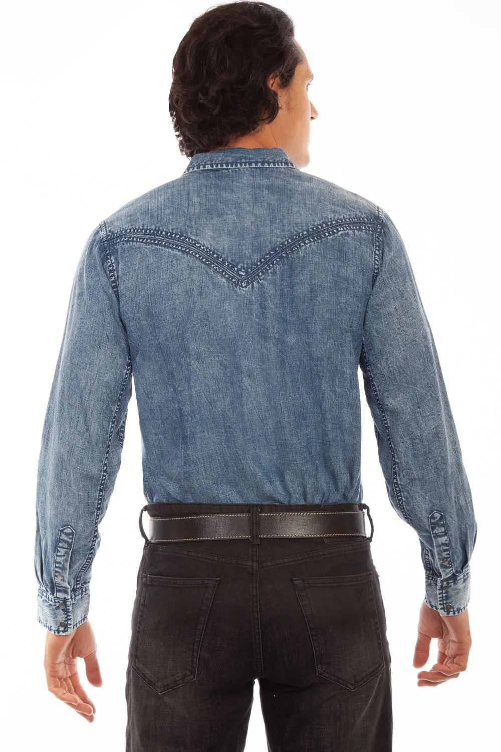 Scully Mens Denim 100% Tencel Western L/S Shirt Sporty Layer