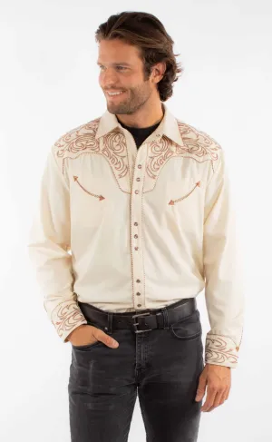 Scully Mens Embroidered Scroll Cream Poly/Rayon L/S Shirt Classic Cuts Sports Ready Scully Mens Embroidered Scroll Cream Poly/Rayon L/S Shirt
