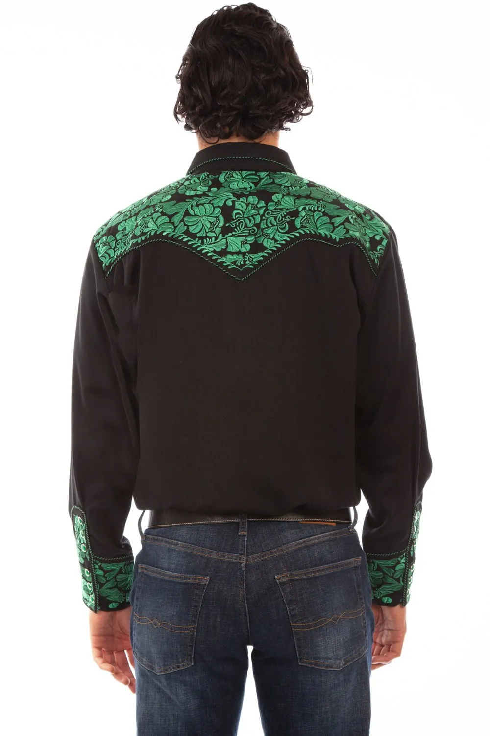 No Bulk Layering System All-Ages Fit Scully Mens Emerald Poly/Rayon Floral Tooled L/S Shirt