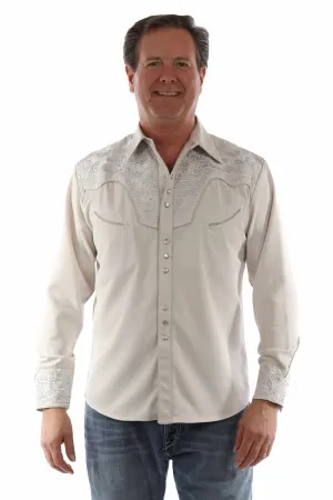 Scully Mens Floral Tooled Embroidery Light Grey Poly/Rayon L/S Shirt Durable Build Conference Appropriate Winter Retreat Scully Mens Floral Tooled Embroidery Light Grey Poly/Rayon L/S Shirt
