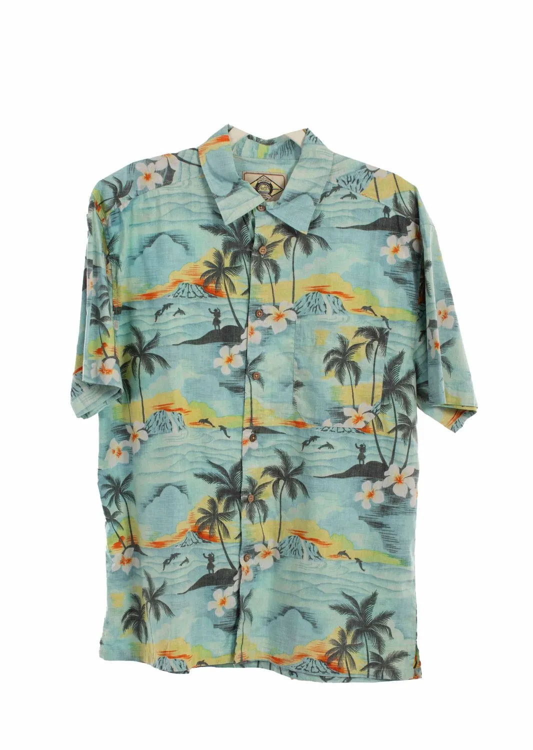 EasyCare Fabric Handcrafted Detail Scully Mens Hawaiian Scenery Aqua 100% Cotton S/S Shirt